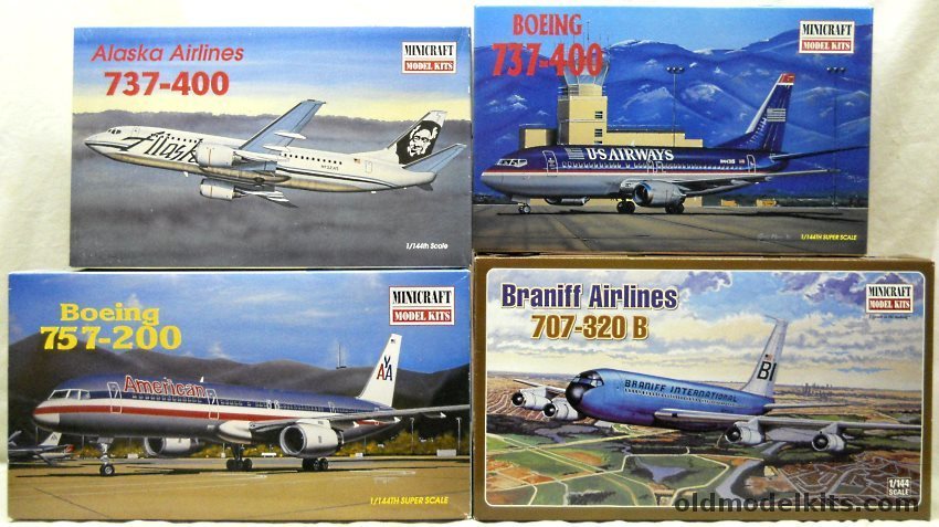 Minicraft 1/144 Boeing 737 - 400 US Airways / 737 -400 Alaska Airlines / 757 -200 American Airlines / 707 -320B Braniff Airlines plastic model kit